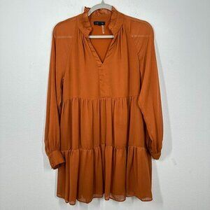 1.State Pumpkin Spice Orange Sheer Sleeve Mini Dress Size‎ Small Fall Wedding